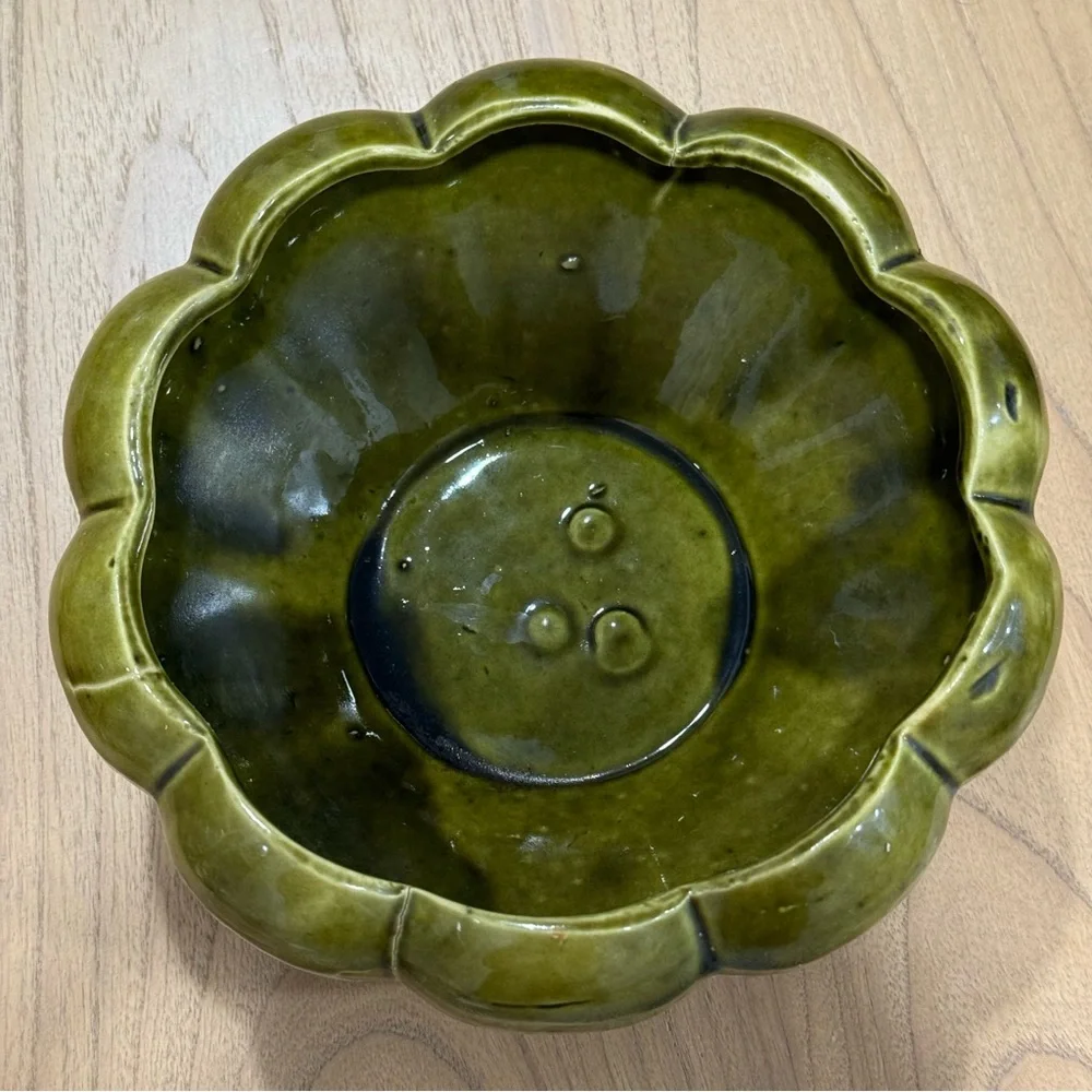 Fluted Pottery UPCO USA Dark Green Lotus Planter Pottery
